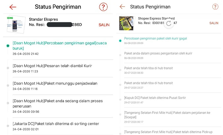 Percobaan Pengiriman Shopee Express Gagal