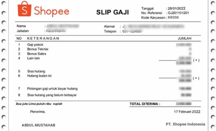 Contoh Slip Gaji Shopee Express