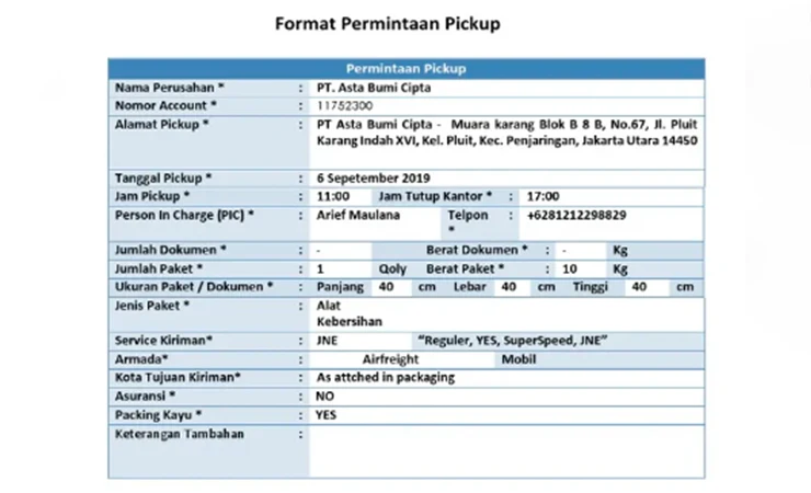 Isi Data Mengirim Paket