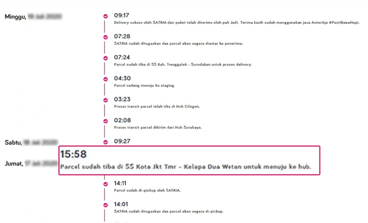 Arti Parcel Menuju ke Hub Proses Transit