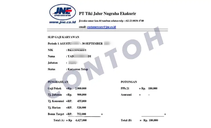 Contoh Slip Gaji Admin Gudang JNE