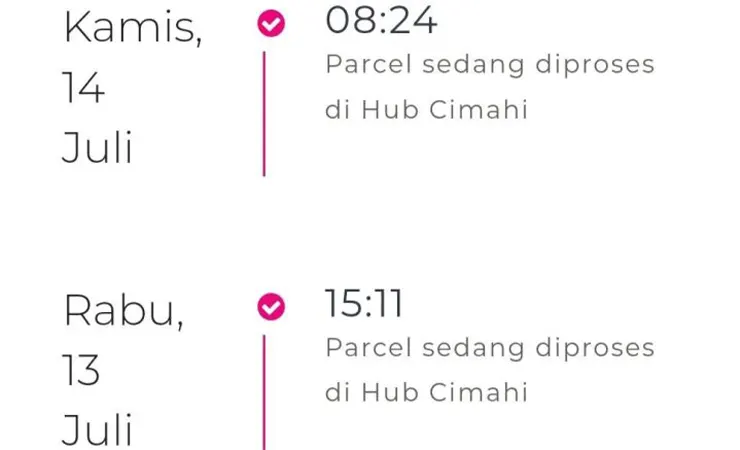 Contoh Status Parcel Sedang Diproses di Hub Anteraja