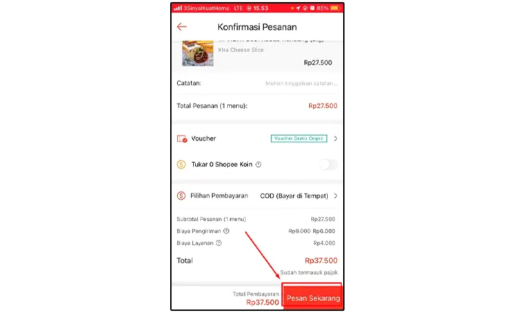 Buat Pesanan Shopee Food COD