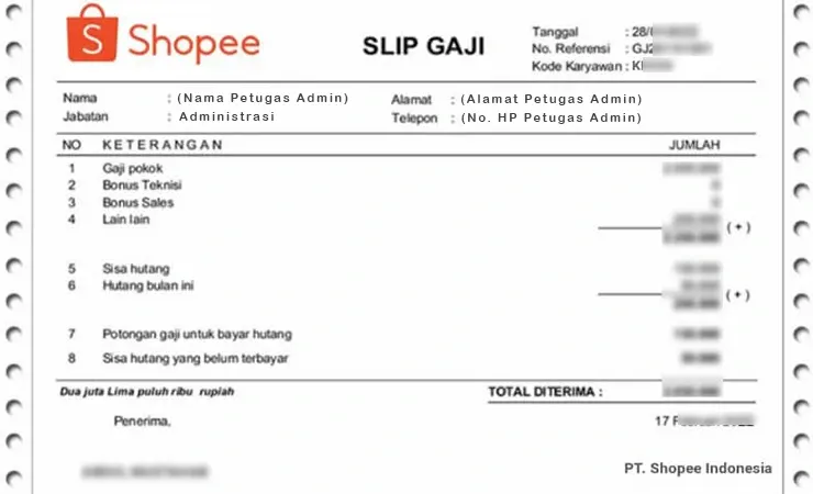 Contoh Slip Gaji Admin SPX Express