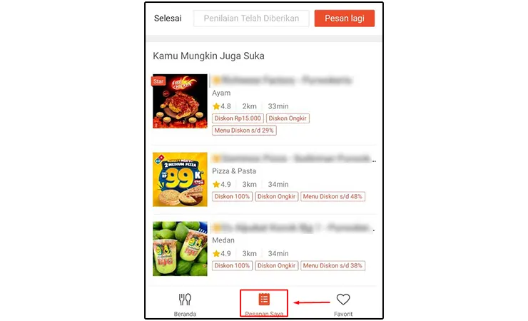 Ketuk Menu Pesanan Saya