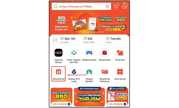 Masuk ke Menu Shopee Food di Aplikasi