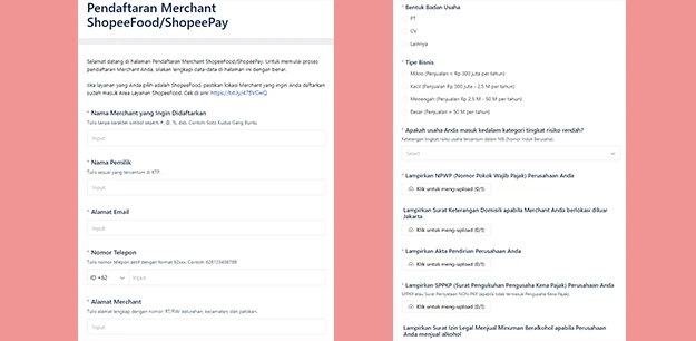 formulir pendaftaran merchant shopee food