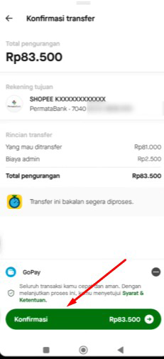 12. Klik Konfirmasi dan Masukkan Pin Pembayaran