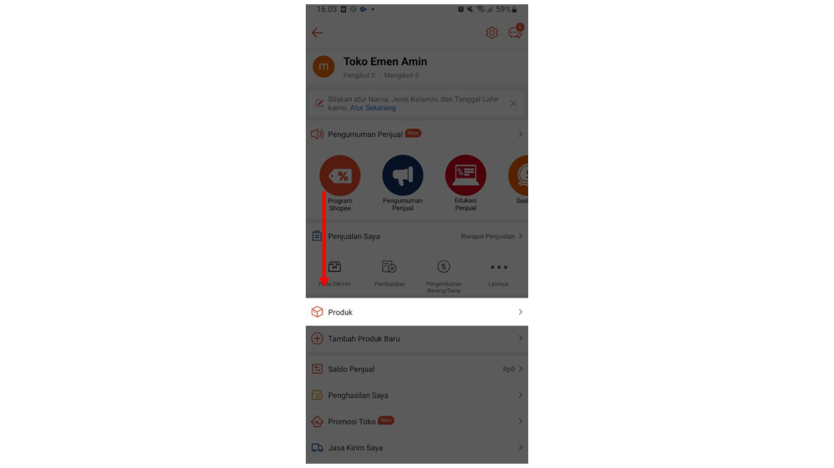 3. Klik Menu Produk