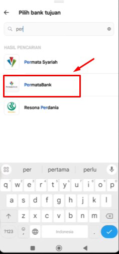9. Pilih Bank Permata