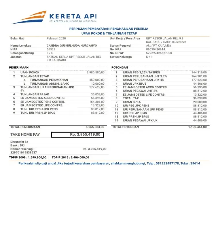 Contoh Slip Gaji KAI Logistik