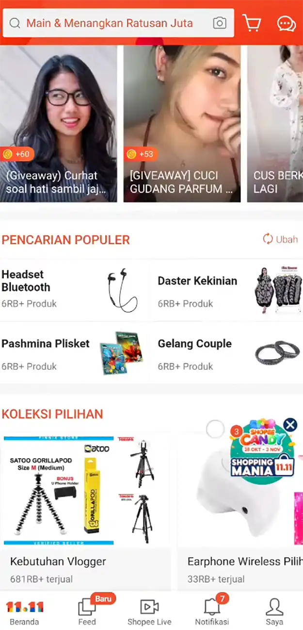 home page aplikasi shopee