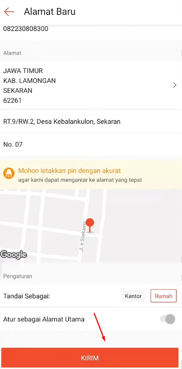 konfirmasi alamat di shopee