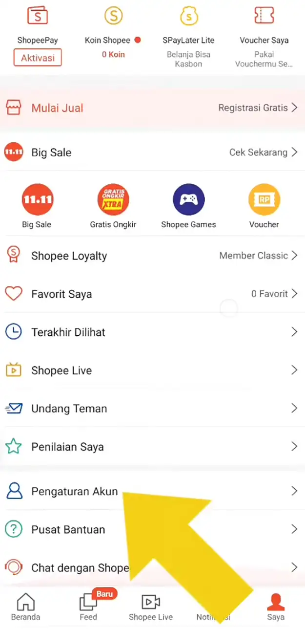 menu pengaturan shopee