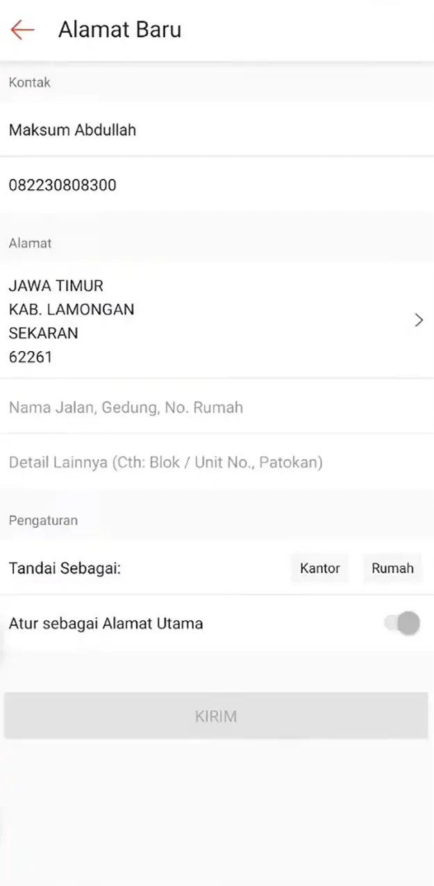 menulis alamat yang benar di shopee