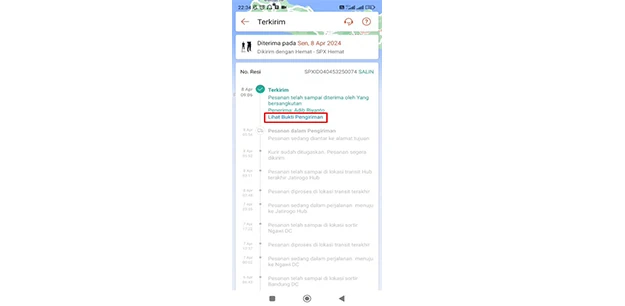 Lihat Bukti Pengiriman
